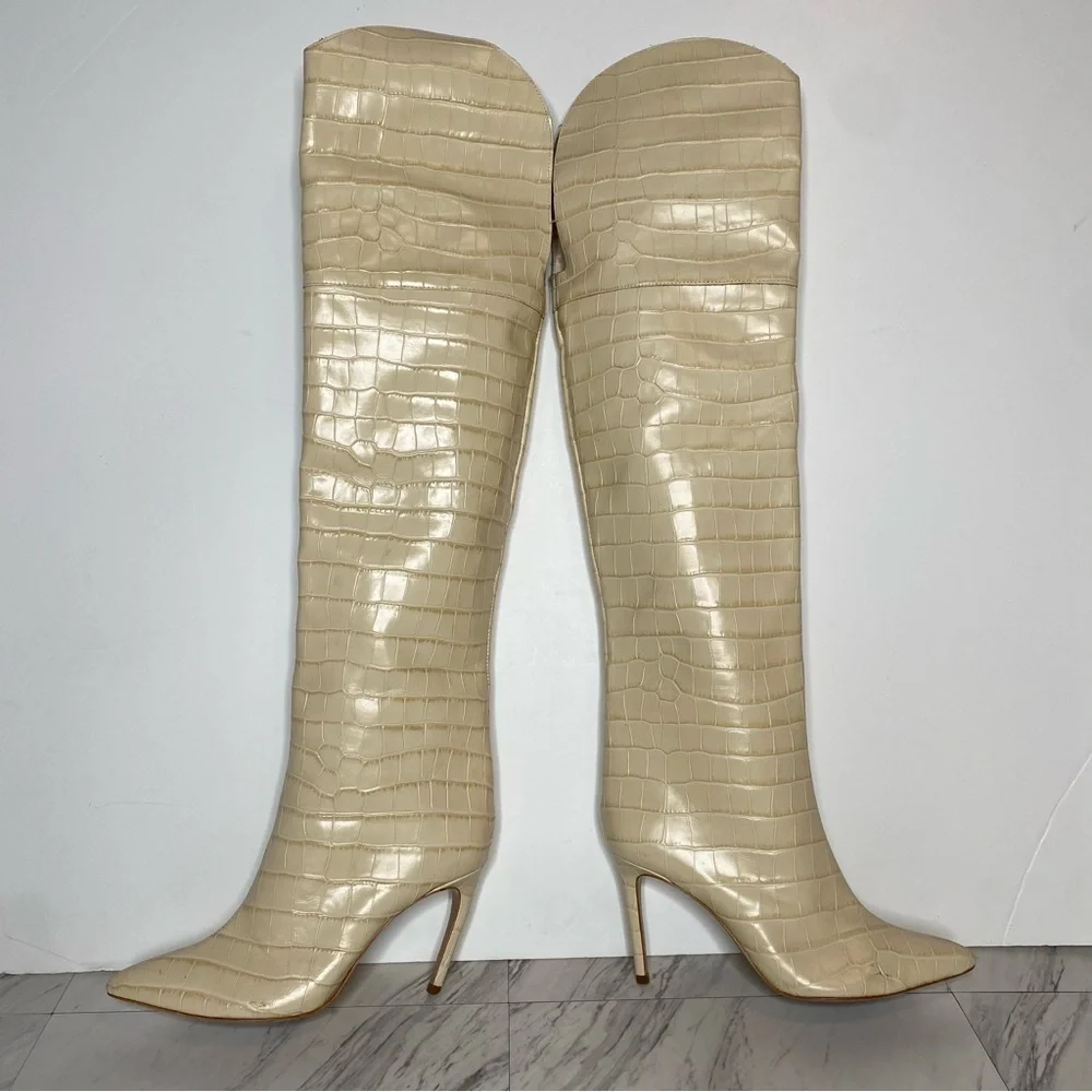 Schutz Maryana Eggshell Crocodile Over The Knee Boot 8 1/2 B